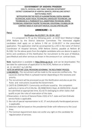 Dir. of Medical Education, AP Recruitment 2017 for 56 Lab Technician, Pharmacist & Other Posts