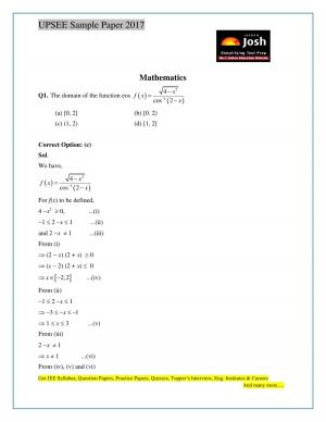 UPSEE Mathematics Sample Solution Paper Set 5