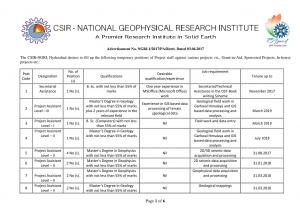 CSIR –NGRI Recruitment 2017 for 42 Project Assistant & Other Posts