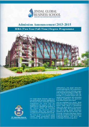 Jindal Global Business School (JGBS) announced admission to MBA programs for 2013