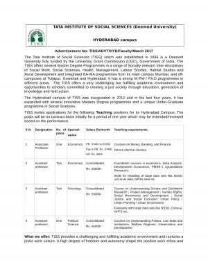 TISS Recruitment 2017 for 06 Faculty Posts 