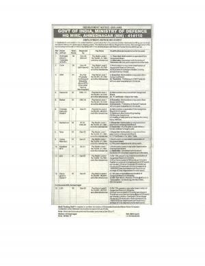 HQ MIRC, Ahmednagar Recruitment 2017 for 25 Safaiwala, Cook & Other Posts