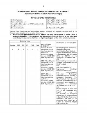 PFRDA Recruitment 2017 for 17 Posts of Assistant Managers (Grade A)