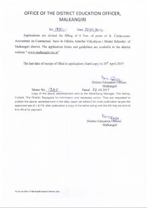 Junior Clerk cum Accountant Jobs, 6 Vacancies, at Odisha Adarsha Vidyalayas, Malkangiri 2017