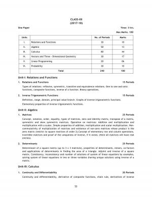 CBSE Class 12 Maths Syllabus 2017 2018