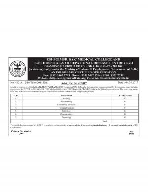 ESIC Medical College & Hospital, Kolkata Recruitment 2017 for 11 Tutor Openings