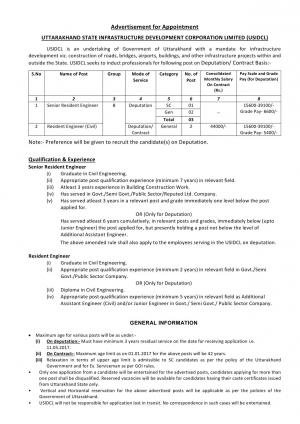 USIDCL Recruitment 2017 for 05 Senior Resident Engineer and Resident Engineer Civil Posts