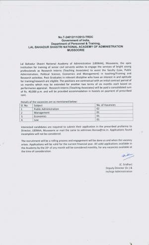 LBSNAA, Mussoorie Recruitment 2017 for 5 Teaching Associates Posts