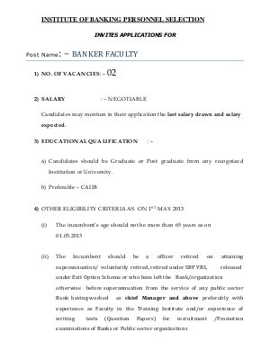 IBPS Notified Recruitment for Post of Banker Faculty 2013