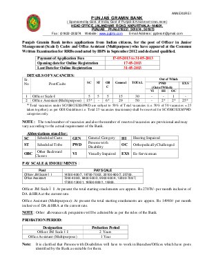 Notification Punjab Gramin Bank officer office Assistant Posts