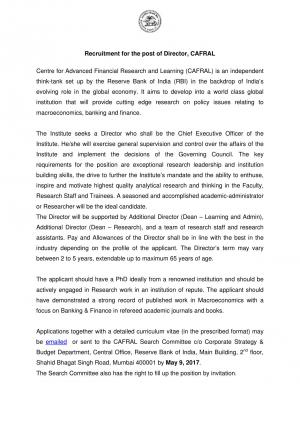 RBI Recruitment 2017 for 01 Director Posts