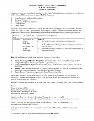 IGNOU Recruitment 2017 for 5 Faculty of Mathematics posts