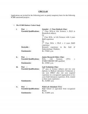 ICMR Recruitment 2017 for 12 Field Lab Attendant and Other Posts