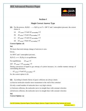 IIT JEE Advanced Paper 1 Solved Chemistry Paper Set X
