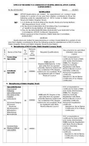 APVVP, Guntur Recruitment 2017 for 35 General Duty Medical Officer and other Posts