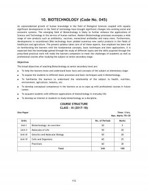 CBSE Class 11 Biotechnology Syllabus 2017 - 2018