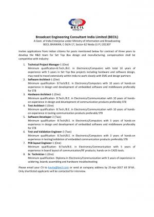 BECIL Recruitment 2017 for 10 Software Developer and other Posts