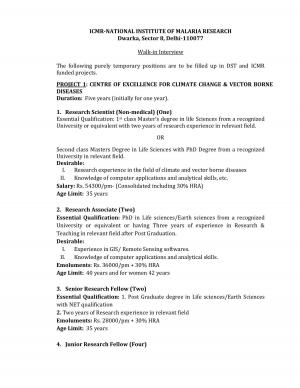 NIMR, Dwarka Recruitment for 30 Posts of Research Scientists, SRF & Others in Various Projects