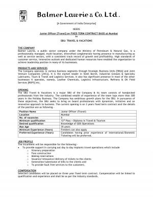Balmer Lawrie Recruitment 2017 for 5 Junior Officer (Travel) Posts  