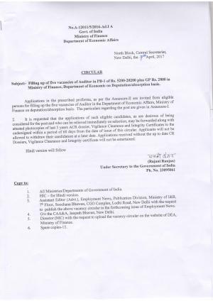 Ministry of Finance Recruitment 2017 for 05 Auditor Posts