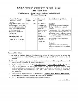 ICAR-IARI Recruitment 2017 for 02 JRF Posts