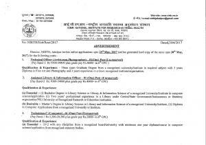 NIRTH, Jabalpur Recruitment 2017 for 03 Tech. & Other Posts