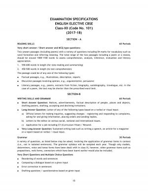 CBSE Class 12 English Elective (CBSE) 2017-2018 Syllabus