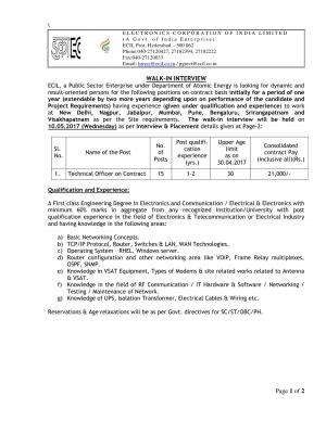 ECIL Hyderabad Recruitment 2017 for 15 Technical Officer Posts 