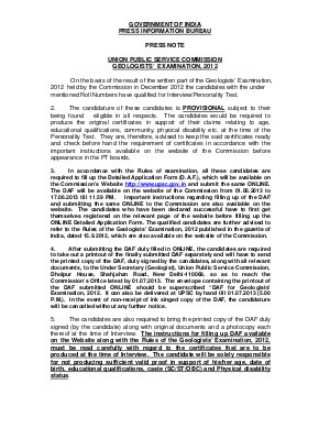 Exam Result UPSC Geologist Exam 2012