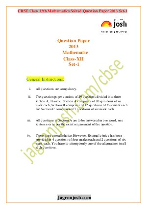 Class 12th Mathematics solutions Paper 2013 Set-1