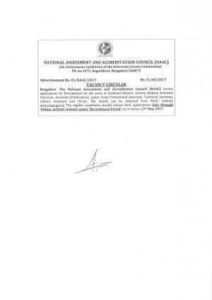 NAAC, Bangalore Recruitment 2017 for 24 Assistant Adviser and Other Posts