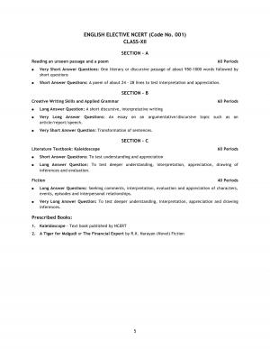 CBSE Class 12 English Elective (NCERT) 2017- 2018 Syllabus