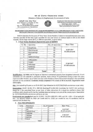 ECHS, Indore Recruitment 2017, Walk in for Interview for 17 Senior Resident Posts