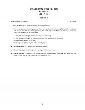 CBSE Class 11 English Core 2017-2018 Syllabus