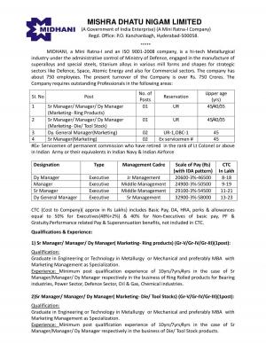 MIDHANI, Hyderabad Recruitment 2017 for 06 Managerial Posts