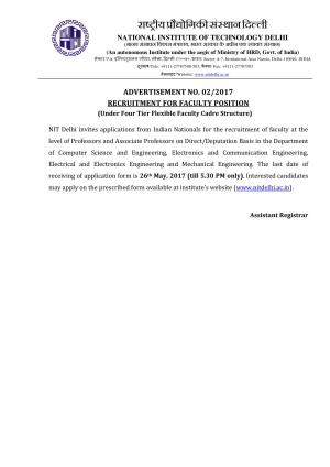 NIT, Delhi Recruitment 2017, Apply for 15 Professor and Associate Professor Vacancies 
