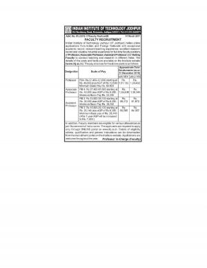 IIT, Jodhpur Recruitment 2017 for Professor, Assistant Professor & Other Posts