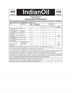 IOCL Recruitment 2017, Apply for 74 Jr. Engineering Assistant IV and Other posts 