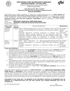 CSIR-CFTRI Recruitment 2017 for 03 Posts of Research & Project Assistants