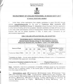 Join Indian Navy, Apply for 384 Tradesman Mate Vacancies at bhartiseva.com 