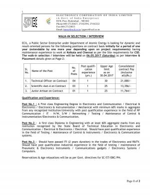 ECIL Recruitment 2017 for 08 Posts of Technical Officer, Scientific Assistants & Others