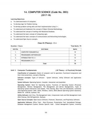CBSE Computer Science Class 11 Syllabus 2017-18