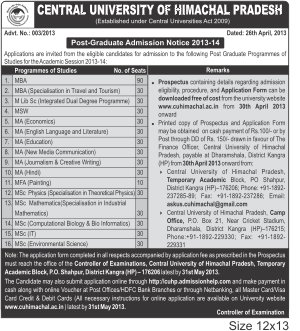 Central University of Himachal Pradesh notifies MBA admissions 2013.pdf
