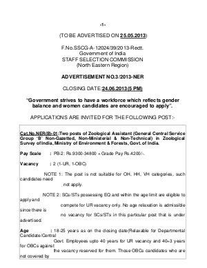 Staff Selection Commission notified recruitment of Zoological Assistant and Scientific Assistant 201