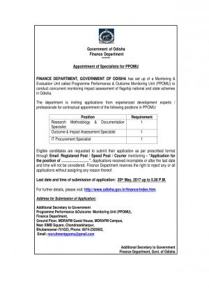 Government of Odisha, Finance Department Recruitment for 03 Posts of IT Specialists & Others