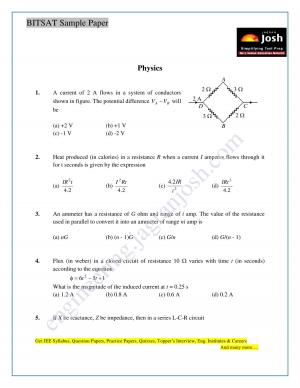 BITSAT Physics Solved Sample Question Paper Set-1