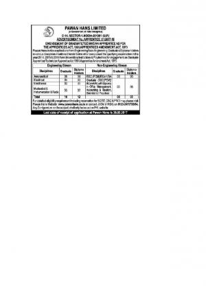 Pawan Hans Limited Recruitment 2017 for 44 Posts of Engineering & Non Engineering Apprentices 