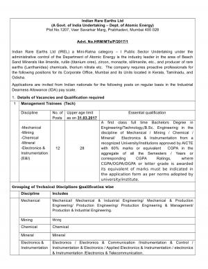 IREL recruitment 2017 for 20 Management Trainee posts