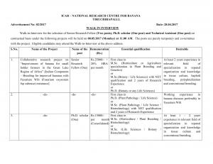 ICAR –NRCB, Tiruchirapalli Recruitment 2017 for 04 SRF & Other Posts