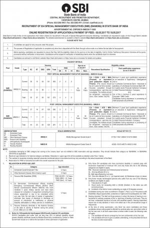 SBI SME Recruitment 2017|554 Vacancies for Special Management Executives, Check Details Here